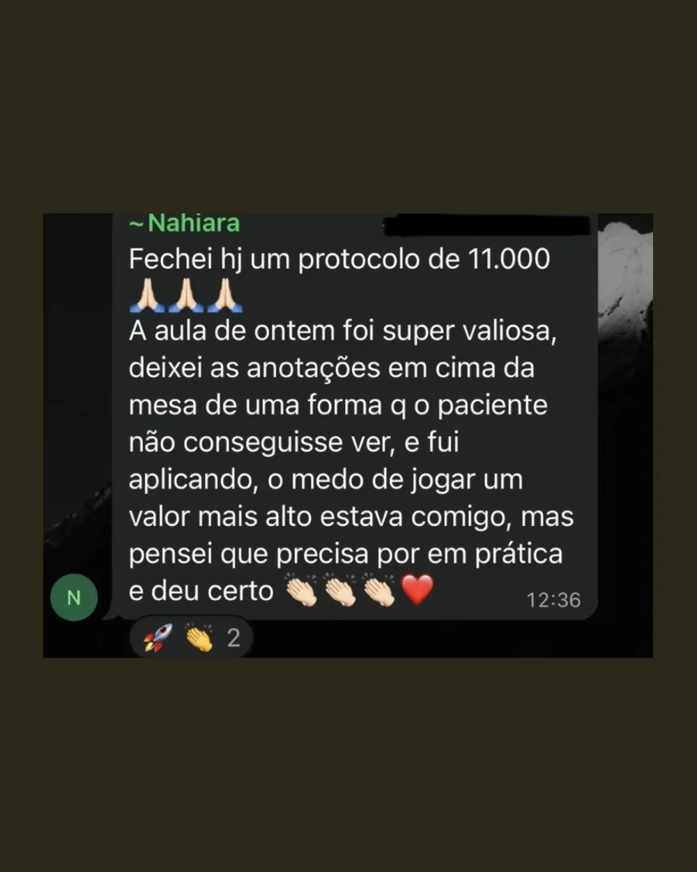 Depoimento de aluna do Código Full Face